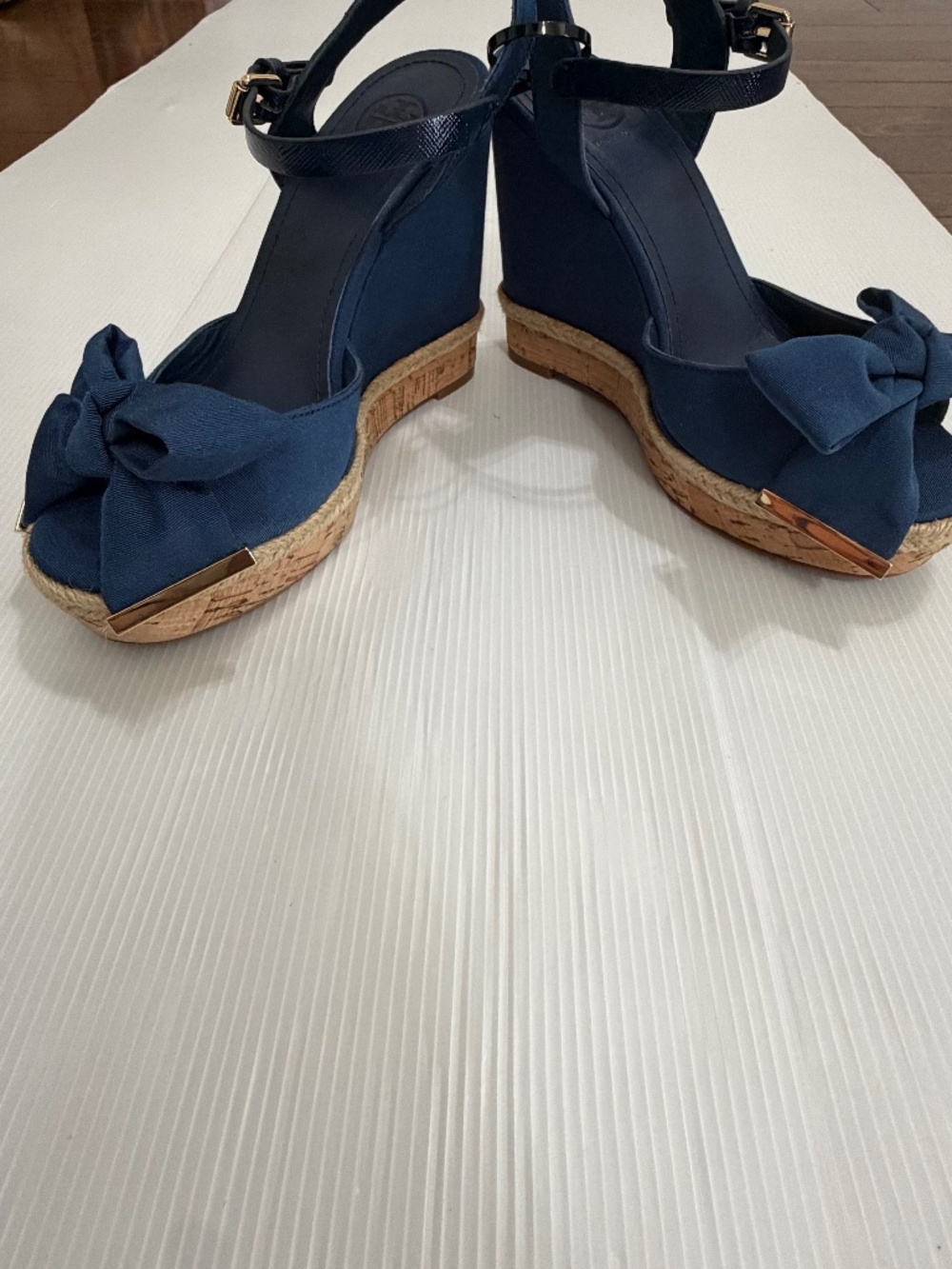 Tory Burch Penny Platform Wedge Sandals Newport Navy 6.5M